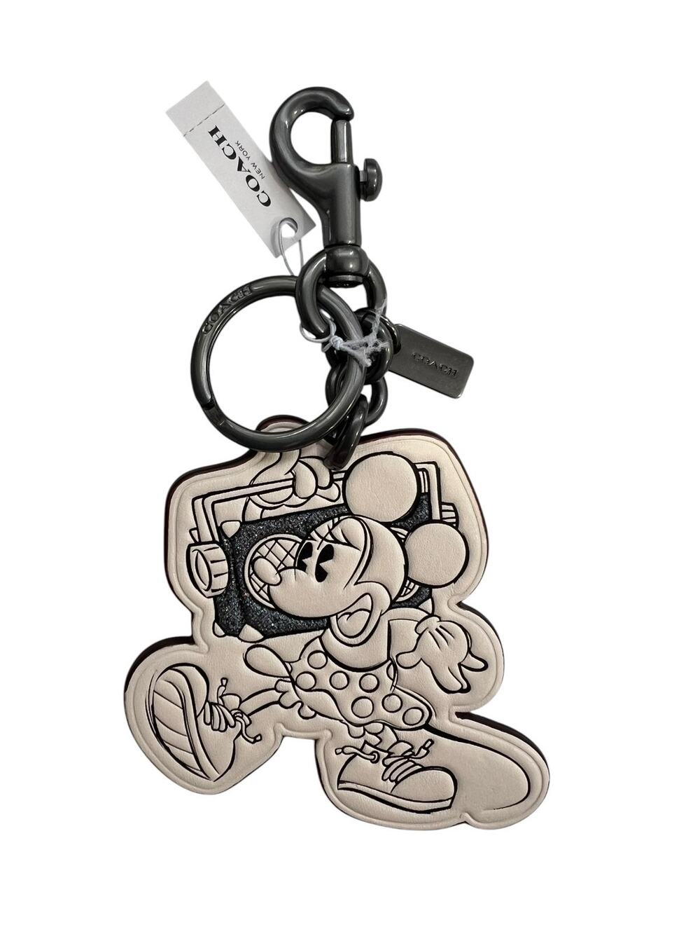 NWT Coach Disney Minnie Mouse Boom Box Key Chain Fob Bag Charm Chalk 27707